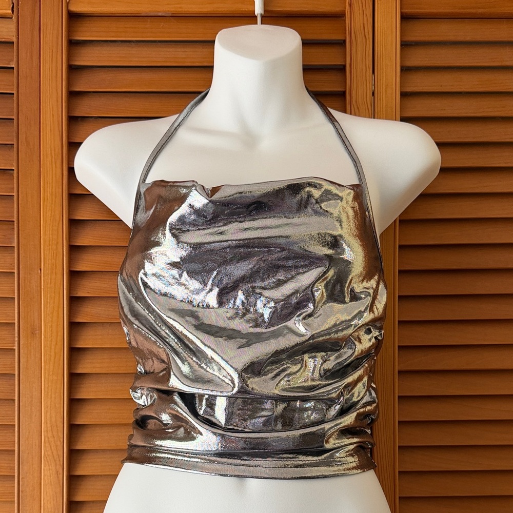 Metallic Silver Y2K Camisole Halter